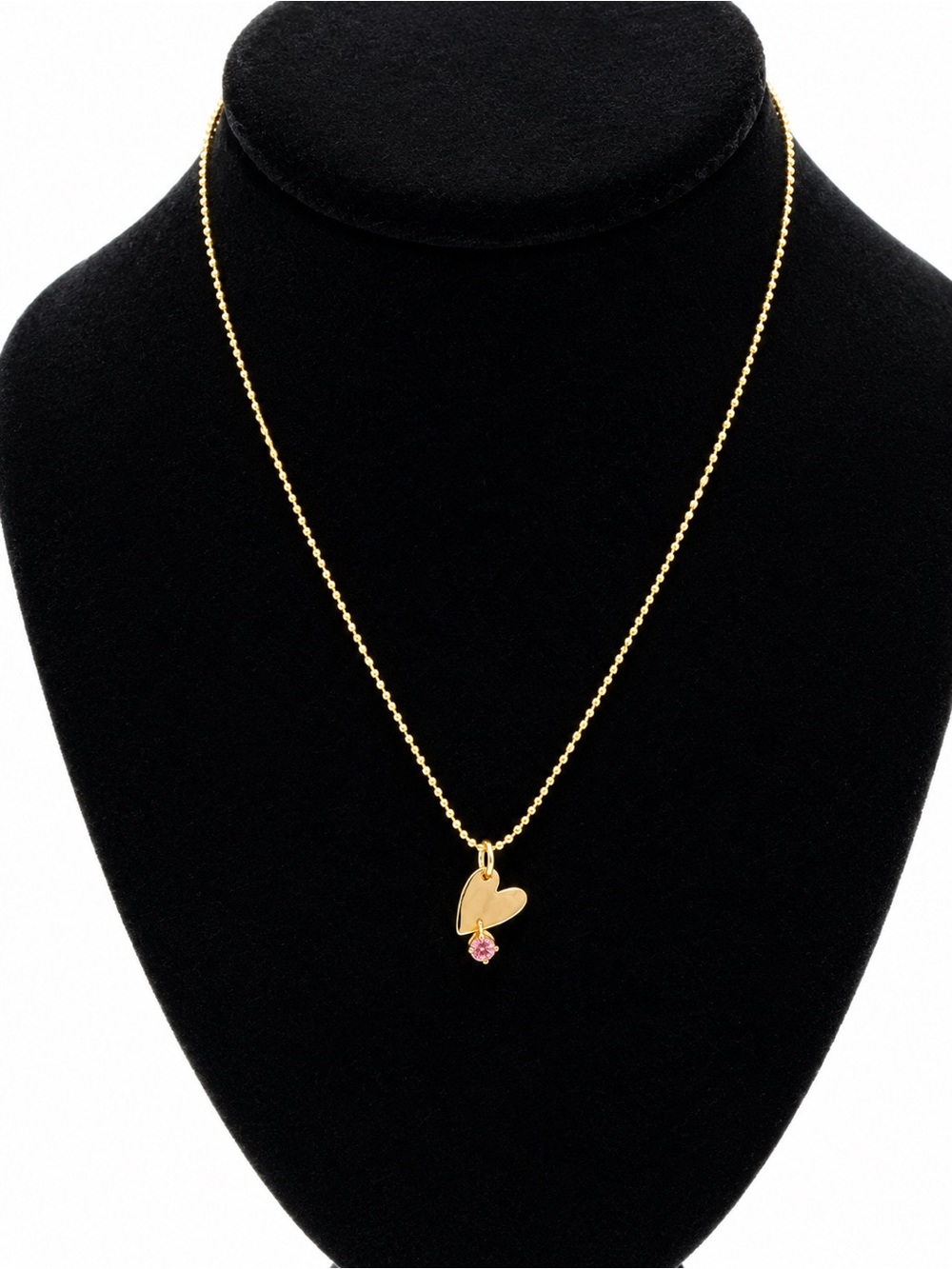 18 k Gold Heart Pendant Necklace with Pink sapphire  round stone/ 14k gold chain